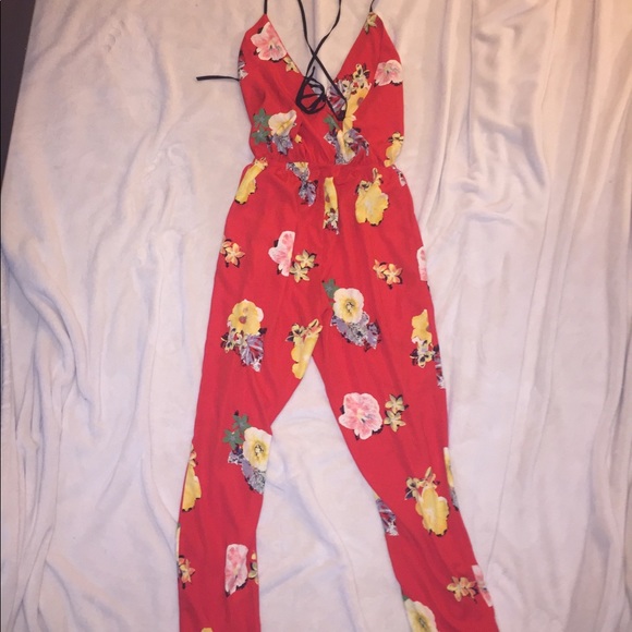 Red Floral Romper - Picture 2 of 2